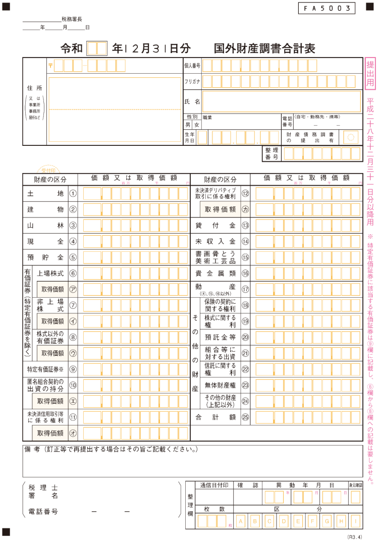 国外財産調書合計表