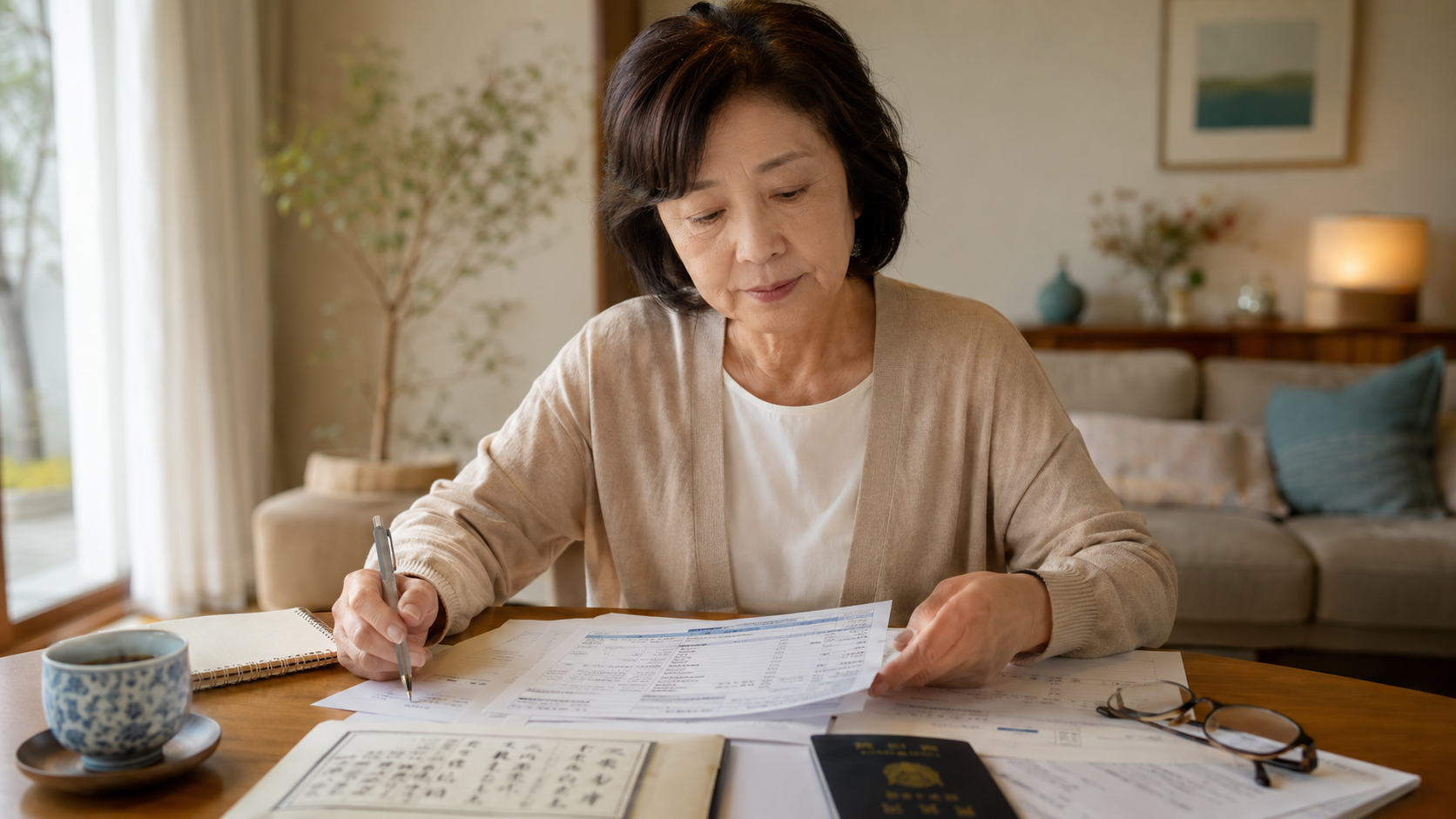 海外口座の相続書類を整理する遺族のイメージ